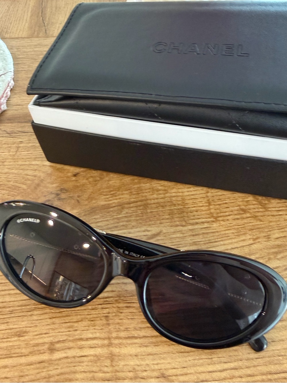 Channel Black Oval Women's Sunglasses with Black Case